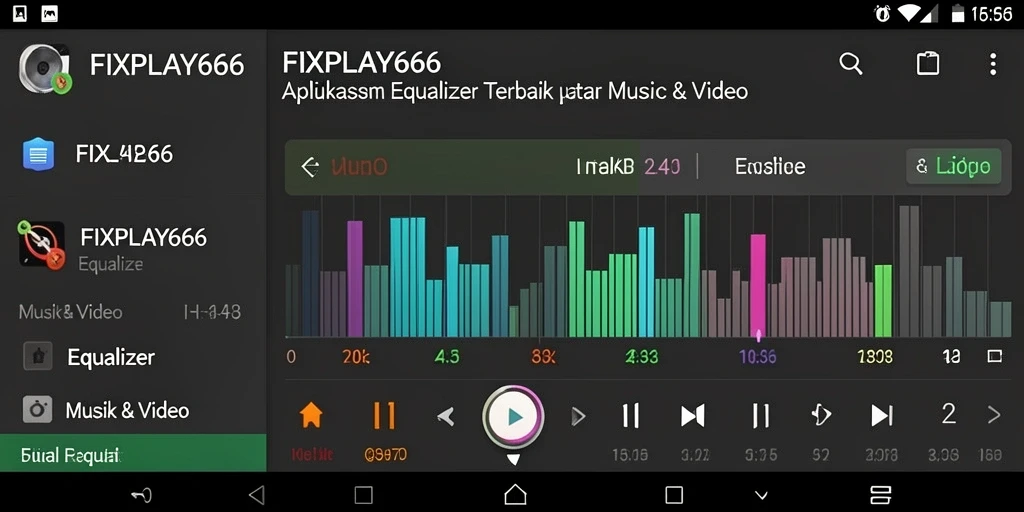 Tampilan antarmuka aplikasi FIXPLAY666 dengan fungsi Equalizer yang canggih.
