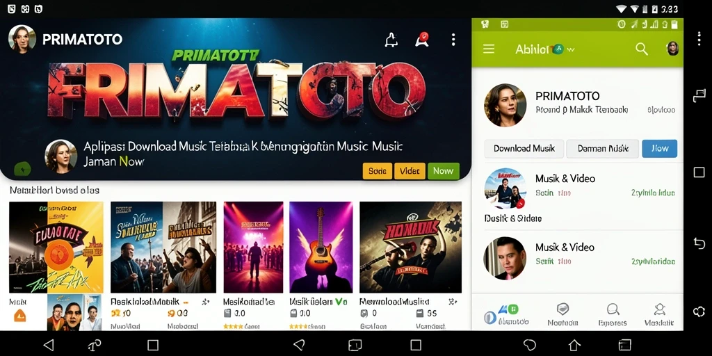 Antarmuka aplikasi PRIMATOTO untuk Download Musik yang user-friendly.