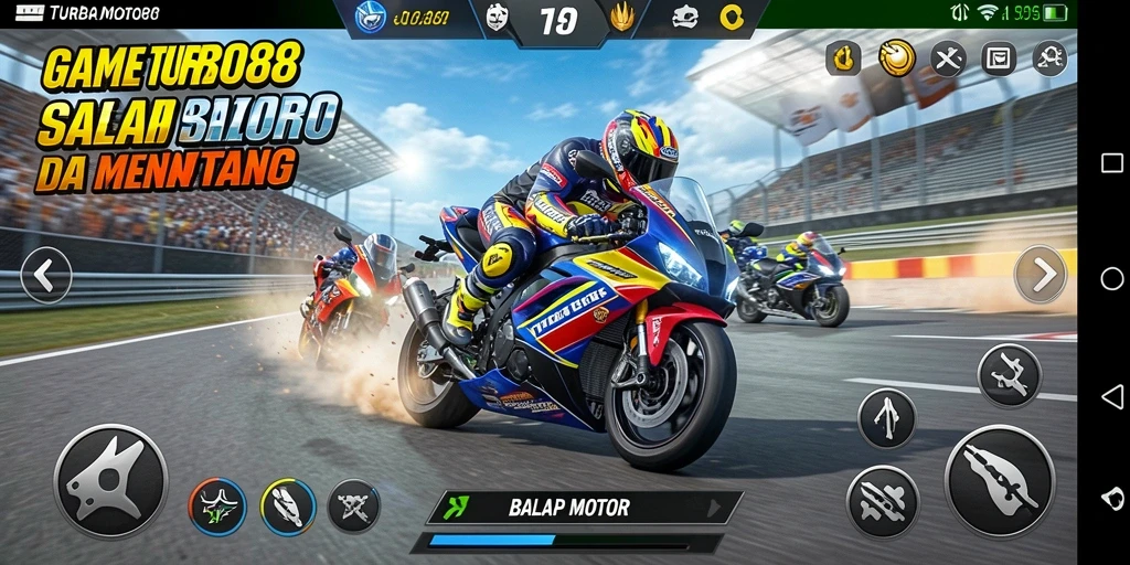 Antarmuka TURBO88 yang dinamis dan menawan saat balapan.