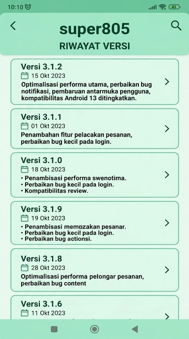 Riwayat Versi super805 untuk Pengguna Android